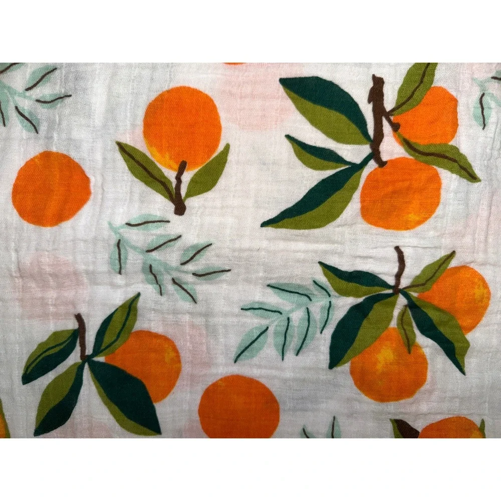 Clementine Kids Muslin Swaddle Blanket Fruit Print 100% Cotton White 46x46